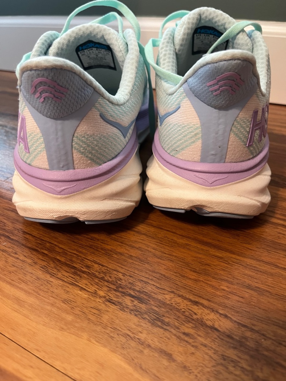Hoka Clifton 9 Women's Mint and Lavender Running Sneakers - Picture 4 of 7